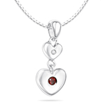 Childrens Jewelry - 0.01 Cts Diamond & 0.06 Cts Garnet January Birthstone Double Heart Pendant in Silver