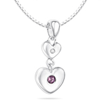 Childrens Jewelry - 0.01 Cts Diamond & 0.02 Cts Amethyst February Birthstone Double Heart Pendant in Silver