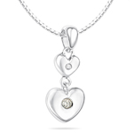 Childrens Jewelry -  0.01-0.04 Cts  SI2 - I1 clarity and I-J color Diamond April Birthstone Double Heart Pendant in Silver