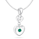 Childrens Jewelry - 0.01 Cts Diamond & 0.03 Cts Natural Emerald May Birthstone Double Heart Pendant in Silver