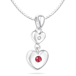 Childrens Jewelry - 0.01 Cts Diamond & 0.04 Cts Ruby July Birthstone Double Heart Pendant in Silver