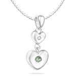 Childrens Jewelry - 0.01 Cts Diamond & 0.03 Cts Peridot August Birthstone Double Heart Pendant in Silver