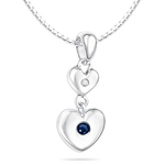 Childrens Jewelry - 0.01 Cts Diamond & 0.04 Cts Sapphire Sept Birthstone Double Heart Pendant in Silver