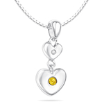 Childrens Jewelry - 0.01 Cts Diamond & 0.02 Cts Citrine November Birthstone Double Heart Pendant in Silver