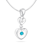 Childrens Jewelry - 0.01 Cts Diamond & 0.04 Cts Turquoise December Birthstone Double Heart Pendant in Silver