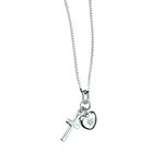 Childrens Jewelry - Diamond Heart & Cross Pendant in Silver