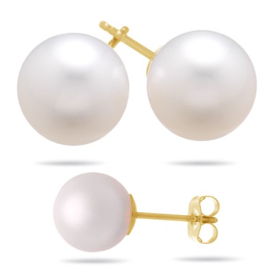 6-6.5 mm White Freshwater Cultured Pearl (AA) Earrings in 18K 