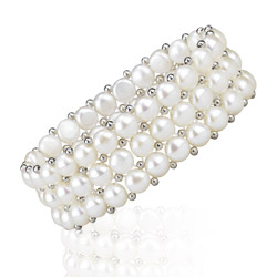 Three-Row Button Pearl Bracelet in Sterling Silver