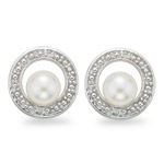 0.04 Cts Diamond & 5 mm Pearl Earrings in 14K White Gold