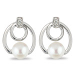 0.02 Ct Diamond & Freshwater Cultured Pearl Earrings -14K White Gold.