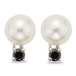 1/4 Ct Black Diamond & Pearl Stud Earrings in 14K White Gold