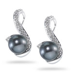 0.01 Ct Diamond & Tahitian Pearl Earrings in 14K White Gold