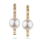 0.02 Ct Diamond & Pearl Earrings in 14K Yellow Gold