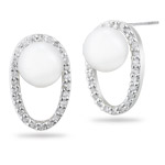 0.27 Cts Diamond & 7 mm Cultured Pearl Earrings in 14K White Gold