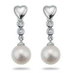 0.06 Ct Diamond & Freshwater Pearl Earrings in 14K White Gold.