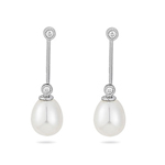 0.04 Cts Diamond & Pearl Earrings in 14K White Gold