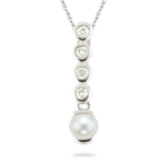 0.06 Cts Diamond & 6.5 mm Cultured Pearl Pendant in 14K White Gold