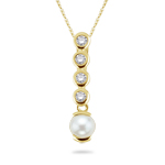 0.06 Cts Diamond & 6.5 mm Pearl Pendant in 14K Yellow Gold