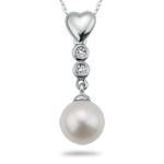 0.03 Ct Diamond & Pearl Pendant in 14K White Gold