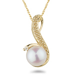 0.015 Ct Diamond & Pearl Pendant in 14K Yellow Gold.