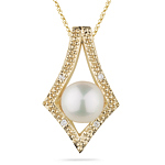 0.02 Cts Diamond & 7 mm Cultured Pearl Pendant in 14K Yellow Gold