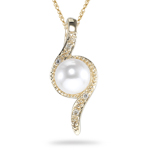 0.02 Cts Diamond & 6.5 mm Cultured Pearl Pendant in 14K Yellow Gold