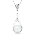 0.09 Cts Diamond & 8 mm Cultured Pearl Pendant in 14K White Gold  