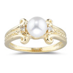 0.04 Ct Diamond & Pearl Ring in 14K Yellow Gold