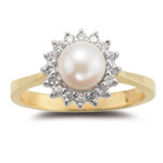 0.16 Ct Diamond & Pearl Ring in 14K Yellow Gold