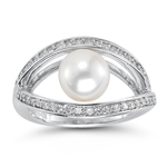 0.42 Cts Diamond & 8.00 mm Pearl Ring in 14K White Gold