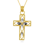 Cross Pendant in 14K Two Tone Gold