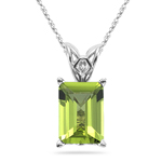 3.00-4.10 Cts of 10x8 mm AAA Emerald-Cut Peridot Scroll Solitaire Pendant in 14K White Gold