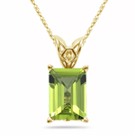 0.90-1.25 Cts of 7x5 mm AAA Emerald-Cut Peridot Scroll Solitaire Pendant in 14K Yellow Gold