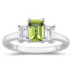 0.33 Cts Diamond & 5.25 Cts  Peridot Three Stone Ring in Platinum