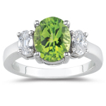 0.25 Cts Diamond & 0.91 Cts Peridot Ring in 14K White Gold