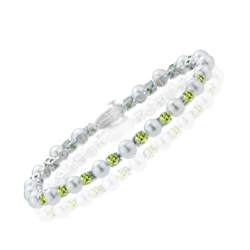 4.00-4.50 Cts Peridot & Akoya Cultured Pearl Bracelet in 14K White Gold