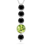 1.90 Ct Black Diamond & Peridot Five Stone Pendant in 14K White Gold