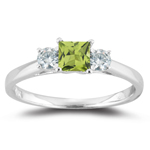 0.24 Cts Diamond & 0.50 Cts Peridot Three Stone Ring in 18K White Gold