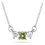 0.23 Ct Diamond & 0.27 Ct Peridot Three Stone Pendant - 18K White Gold