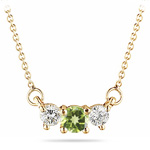 0.50 Cts Diamond & Peridot Three Stone Pendant in 18K Yellow Gold