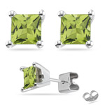 1.46-1.55 Ct 5 mm AA Princess Peridot Stud Earrings in 14K White Gold