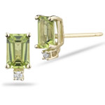 0.02 Cts Diamond & 1.20 Cts Peridot (6x4 EC) Stud Earrings in 14K Yellow Gold