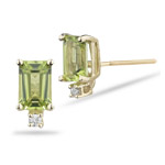 0.02 Cts Diamond & 1.20 Cts Peridot (6x4 EC) Stud Earrings in 14K Yellow Gold