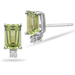 Diamond & 1.20 Ct 6x4 mm AA Emerald Peridot Stud Earrings in 14KW Gold