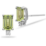 0.02 Cts Diamond & 1.20 Cts Peridot (6x4 EC) Stud Earrings in 14K White Gold