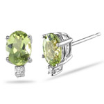 0.02 Cts Diamond & 1.80 Cts Peridot (7x5 Oval) Stud Earrings in 14K White Gold