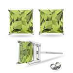 3.53-4.13 Cts of 7 mm AA Princess Peridot Stud Earrings in 14K White Gold