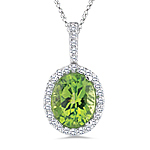 0.22 Cts Diamond & 2.50 Cts Peridot Pendant in 14K White Gold