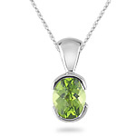 1.64-1.85 Cts of 9x7 mm AA Oval Peridot Solitaire Pendant in 14K White Gold
