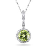 0.13 Cts Diamond & 1.44 Cts Peridot Pendant in 14K White Gold